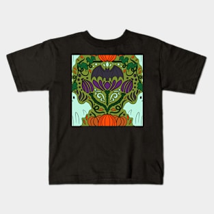 Spooky Ghosts Halloween Bat and Pumpkin Damask Kids T-Shirt